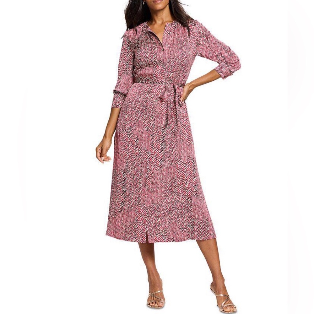 NIC+ZOE Pink Printed Midi Shirt Dress